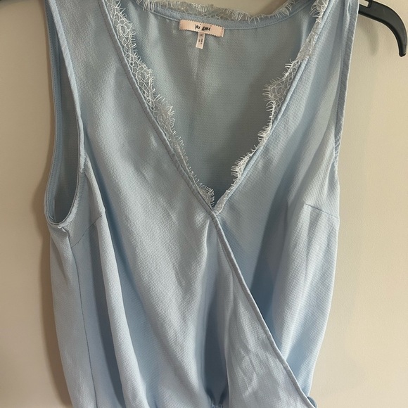 Francesca’s collections sleeveless Sky Blue Frayed Edge wrap office blouse - Picture 4 of 5